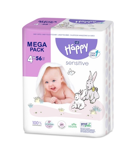 Bella Happy Vlhčené ubrousky Sensitive 4x56ks