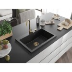 MEXEN/S - Elix granitový dřez 1-miska 700 x 500 mm, černá, sifon zlatá 6526701005-77-G