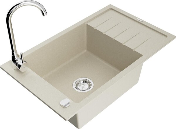 MEXEN - Elias granitový dřez s odkapávačem včetně baterie Telma, béžová 6511-69-670200-00