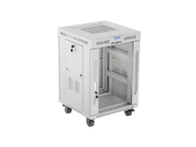Lanberg Rack 15U/600x600 šedá / Stojanový rozvaděč / 19" / Flat pack / Skleněné dveře / LCD panel / Nosnost 1200 kg (FF01-6615-12SL)