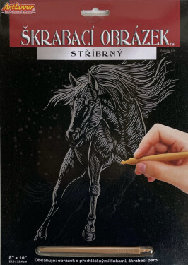 Škrabací obrázek stříbrný 20x25cm Kůň