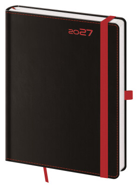 Týdenní diář 2027 Helma B6 Black Red s poutkem