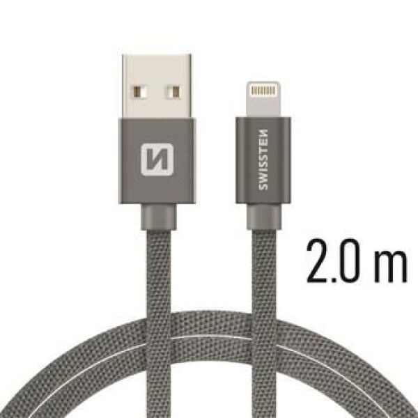 Swissten 71523302 USB 2.0 typ A na Lightning, USB 2.0, zástrčka A - zástrčka Lightning, opletený, 2m, šedý