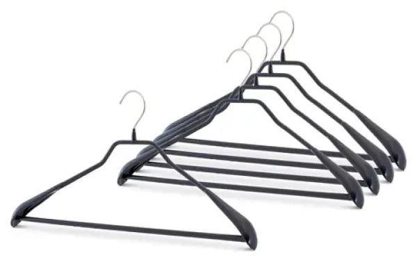 MAWA BODYFORM 46 cm černé / Ramínko / S tyčí na kalhoty / Protiskluzové / Ocel / 5 ks