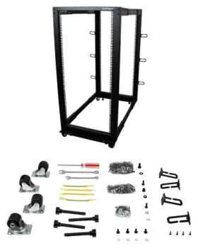 StarTech Otevřený rack 25U mobilní / Otevřený rozvaděč / 19" / 4-sloupkový / nastavitelná hloubka 22-40" / pojízdný (4POSTRACK25U)