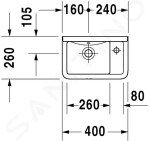 DURAVIT - Starck 3 Umývátko 400x260 mm, s přepadem, s otvorem pro baterii vpravo, WonderGliss, bílá 07514000001