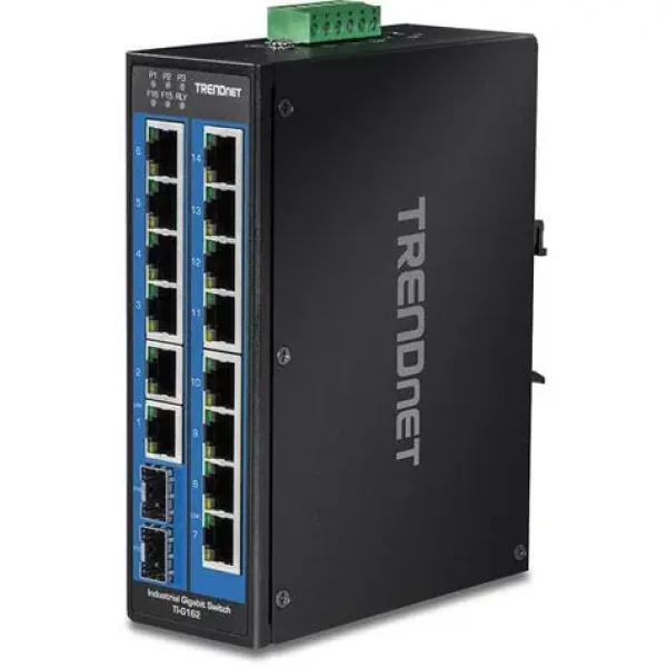 TRENDnet Průmyslový switch 16 portů Gigabit / Switch / 14x Gigabit RJ-45 / 2x SFP / IP30 / DIN lišta (TI-G162)