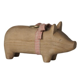 Maileg Svícen Wooden Nature Pig Medium, přírodní barva, dřevo