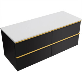 CERANO - Koupelnová skříňka Velora - černá matná, úchytka zlatá + deska z lit. mramoru Elanys - 12 mm - bílá matná - 120x54,2x46,5 CER-679439