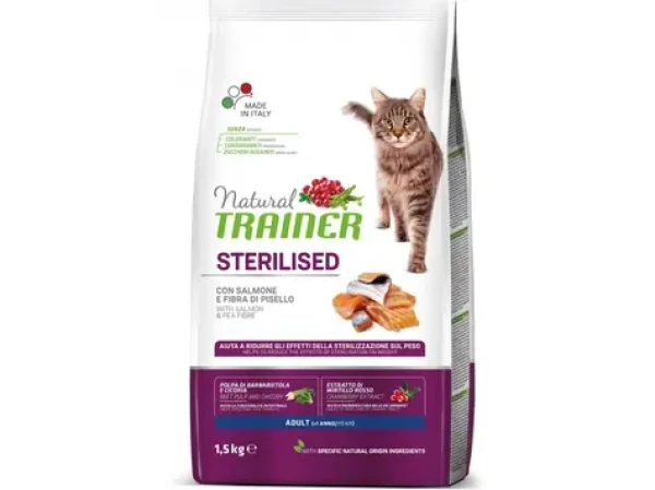 Natural Trainer Cat STERILISED losos 1.5kg / Granule pro kočky / pro sterilizované dospělé kočky (8059149029832)