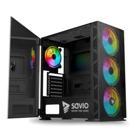 SAVIO Raptor X1 ARGB Glass/Mesh černá / Skříň / ATX, Micro ATX, Mini ITX / Tvrzené sklo / 3x 120 mm ARGB / Bez zdroje (SAVGC-RAPTORX1)