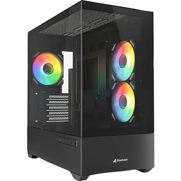 Sharkoon MK6 RGB černá / Micro ATX / 2x USB 3.2 / 1x USB-C / 3x 120mm / bez zdroje / průhledná bočnice (4044951041794)