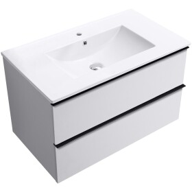CERANO - Koupelnová skříňka Velora - bílá matná, úchytka černá + keramické umyvadlo Todo - 81x55x46,5 CER-665146