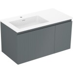 MEXEN/S - Rivel koupelnová skříňka 90 cm s umyvadlem Otis levá, 1S, 1D, reliéf, grafit mat/bílá mat 91A23-09047-3-BBFF66-W18L01
