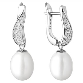 Stříbrné náušnice s bílou perlou a zirkony Juana, stříbro 925/1000, Bílá