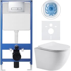 CERANO Kompletní WC set Profi/Cesso - bílá lesklá - WC tlačítko Slim/Chrom - předstěnová instalace - 49x36 cm - 8050BD11