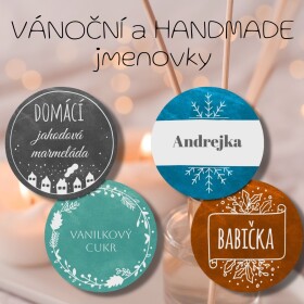 HANDMADE samolepky a VÁNOČNÍ jmenovky 43mm (12ks)