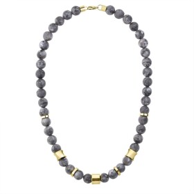 Pánský korálkový náhrdelník Augusto Gold - 10 mm Larvikit, Zlatá 60 cm