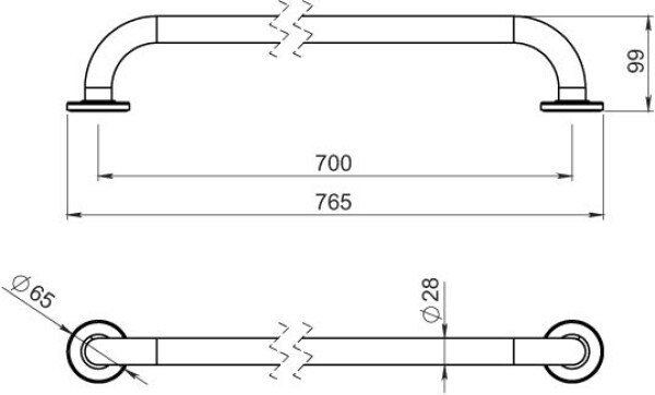 NOVASERVIS - Madlo rovné 700 mm s krytkami leštěná nerez R6670,44