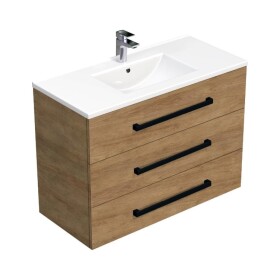 Koupelnová skříňka s černou úchytkou a umyvadlem SAT Cube Way 100x71x46 cm dub Hickory mat CUBE46C1003DHMOD CUBE46C1003DHMOD