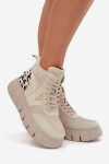 Kožené dámské kotníčkové boty na platformě vyhřívané Vinceza 66838 béžové 36