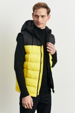 AC&Co Altınyıldız Classics Men's Black-Yellow Standard Fit Normal Cut Hooded Inflatable Vest