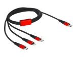DeLock USB-C - Micro-USB + USB-C + Lightning černá/červená / Napájecí kabel / 3v1 / 1 m / opletený / 3 A (86711)
