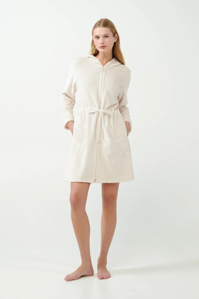 Dámský fleecový župan na zip 21360 Ecru - Vamp ecri(krémová) M