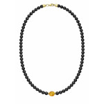 Luxusní pánský náhrdelník Samuel - jantar, turmalín, Černá 47 cm