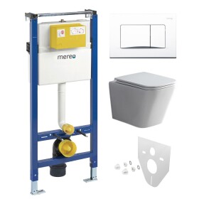 Mereo WC set - Smart flush rimless WC hranaté, modul pro sádrokarton, bílé hranaté tlačítko MM02NSETRT320