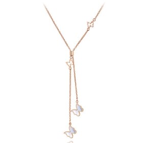 Ocelový náhrdelník Amelia Gold - chirurgická ocel, motýl, Zlatá 40 cm + 5 cm (prodloužení)