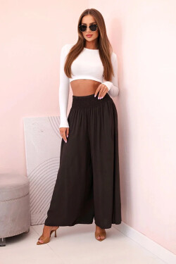 Dámské viskózové kalhoty s elastickým pasem hnědý UNI