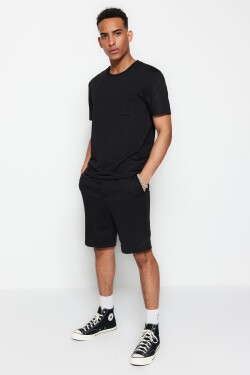 Trendyol černá pánská pravidelně střižená tričko-šortky bavlněná tepláková souprava
