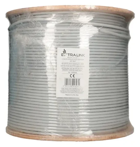 Extralink CAT6A FTP V2 šedá / Síťový kabel / vnitřní / 500 m / F/FTP stíněný / LSZH (EX.16231)