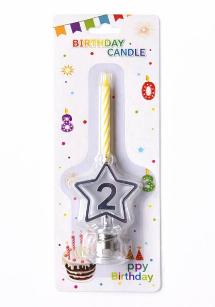 Dortisimo Svíčka žlutá s LED stříbrným podstavcem ve tvaru hvězdy číslo 2