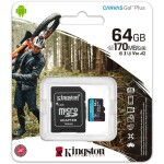 Kingston Canvas Go! Plus microSDXC 64GB s adaptérem / UHS-I V30 / čtení: až 170MBs / zápis 90MBs (SDCG3/64GB)