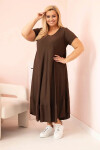Dámské šaty plus size s krátkým rukávem a volánem z lehké viskózy hnědá UNI