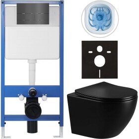 CERANO Kompletní WC set Profi/Cesso - černá lesklá - WC tlačítko Line/Tmavě šedá - předstěnová instalace - 49x36 cm