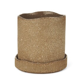 Ferm Living Květináč s podmiskou Uneru Recycled Ceramic 13 cm, hnědá barva, keramika