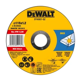 DeWalt / Řezný kotouč na nerezovou ocel / Průměr 115 x 22,23 mm / Šířka řezu 1,2 mm / 10 ks (DT43921)