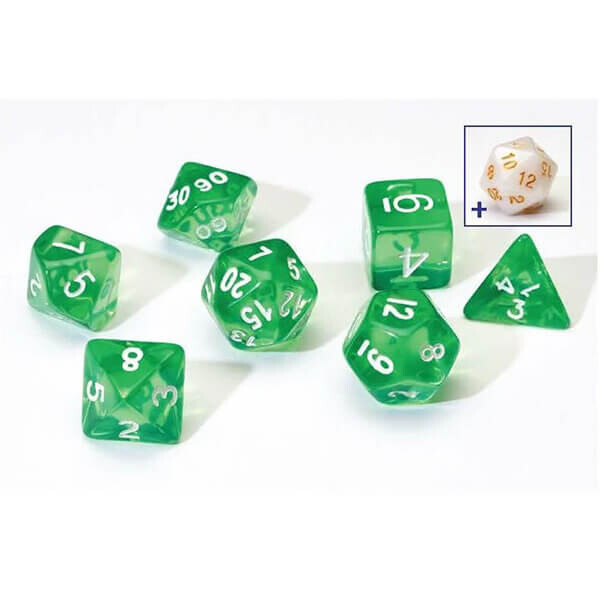 Sada kostek Sirius Dice Translucent - Green - 7 ks + 1 bonusová