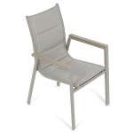 Židle zahradní béžový textilen, hliník, béžová barva, područky polywood v dekoru dubu