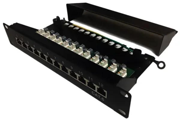 XtendLan 10" černá / Patch panel / 12 portů / Cat6 stíněný / 1U / LSA (PP0-12C6S-LSA-HG)