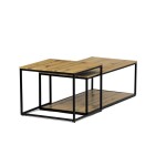 Stůl konferenční, set 2 ks, MDF deska, dekor divoký dub, kovová podnož, černý lak