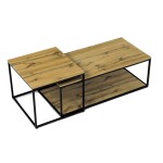 Stůl konferenční, set 2 ks, MDF deska, dekor divoký dub, kovová podnož, černý lak