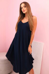 Women's dress with straps flared with an asymmetrical hem námořnická modř UNI
