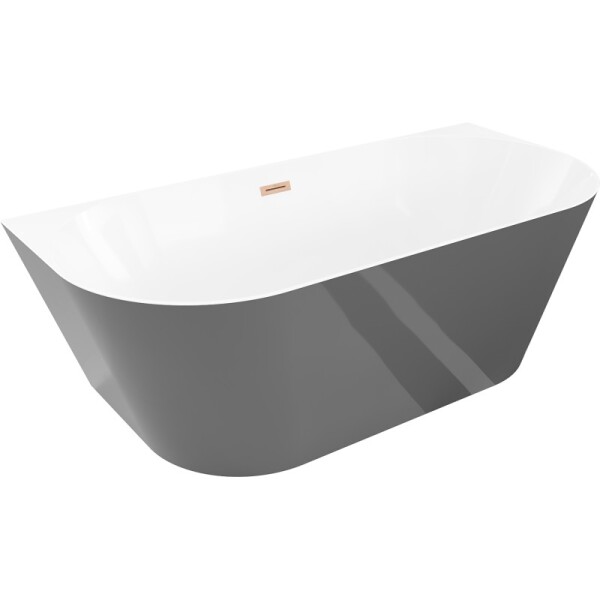 MEXEN/S - Oval Slim volně stojící vana nástěnná 170 x 80, bílá/šedá, sifon a přepad měď kartáčovaná 52661708062-65