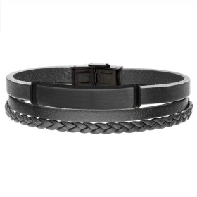Pánský náramek Raúl Black z pravé kůže a chirurgické oceli, Černá 21 cm