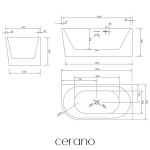 CERANO - Vana akrylátová Bianco - volně stojící - asymetrická - pravá - černá matná - 150x74x60 CER-477794