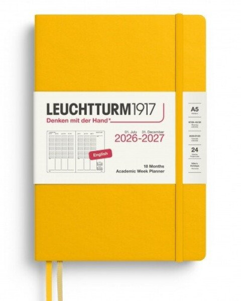Akademický týdenní plánovač Sunflower, Medium A5 2027, 18měs., anglicky